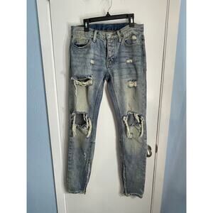 MNML Jeans 29x32 Button Fly Distressed Skinny Moto Ankle Zip Festival Skater